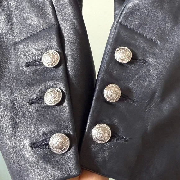 L’AGENCE Jayde Collarless Leather Jacket Midnight Sz 4 - Picture 9 of 13